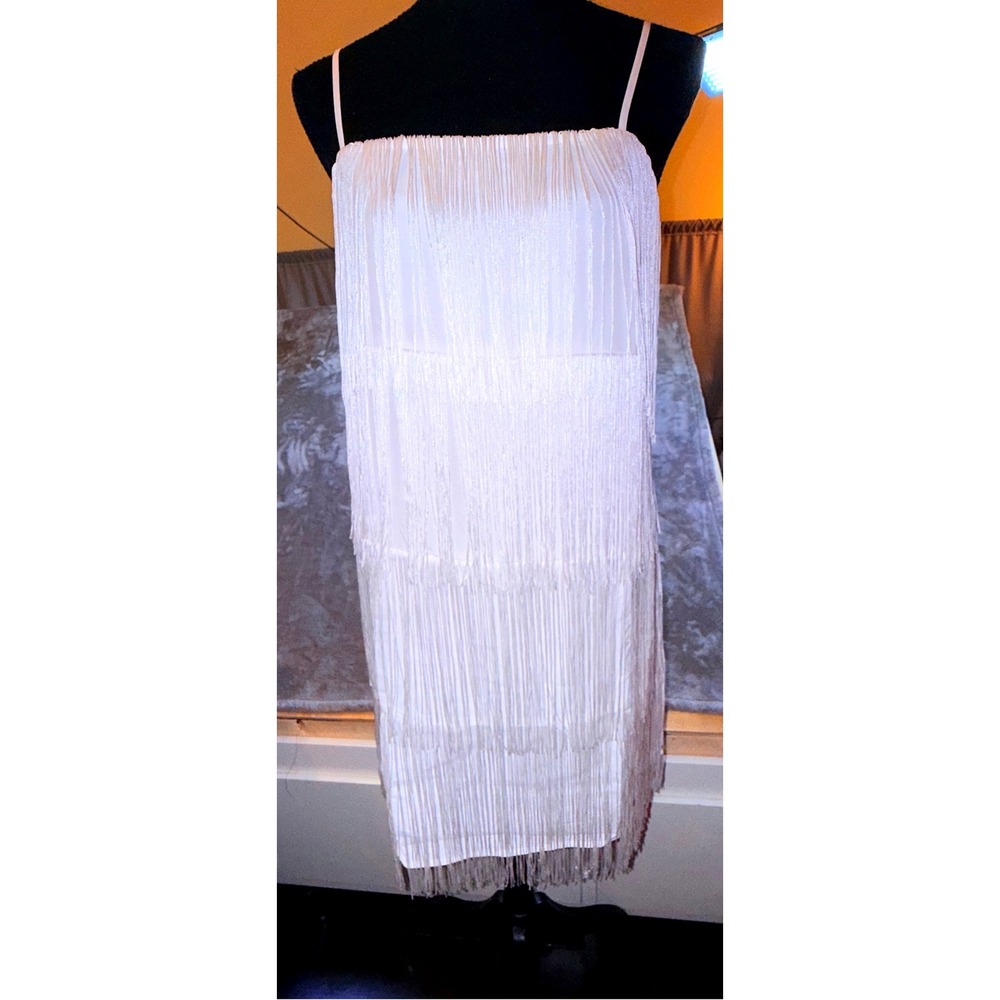 A New Day Fringe Mini Dress Womens S White NEW Tiered Tassel Party Sleeveless